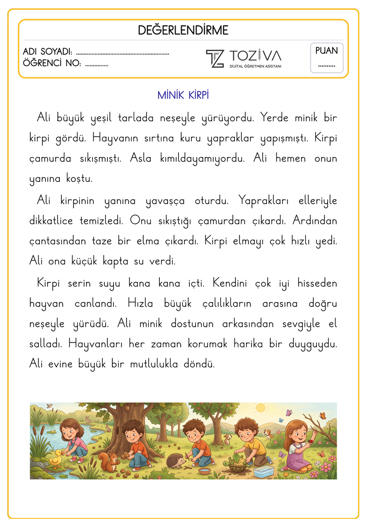 1. Sınıf Okuduğunu Anlama Metinleri ve Soruları PDF 1. Sayfa
