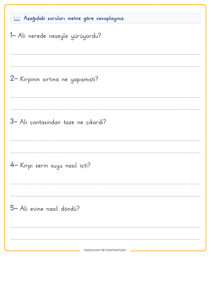 1. Sınıf Okuduğunu Anlama Metinleri ve Soruları PDF 2. Sayfa