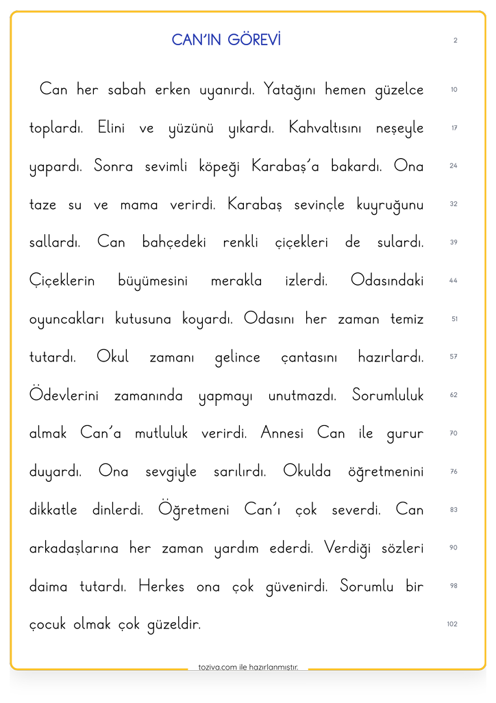 1. Sınıf Okuma Hızı Belirleme Metni PDF 1. Sayfa