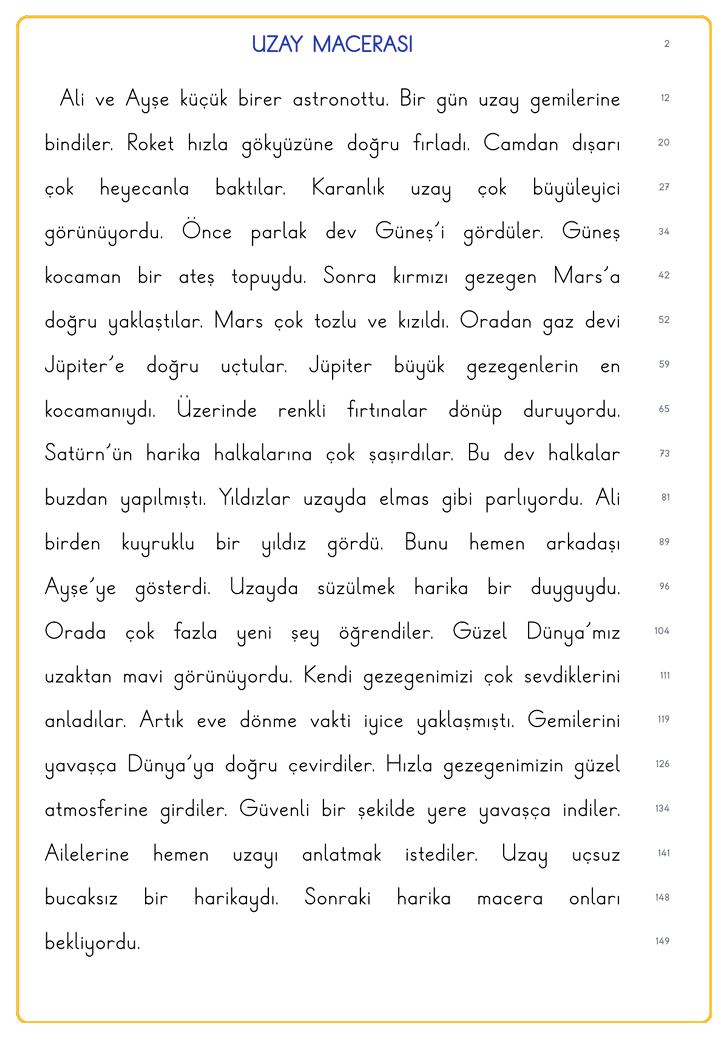 2. Sınıf Okuma Hızı Belirleme Metni PDF 1. Sayfa