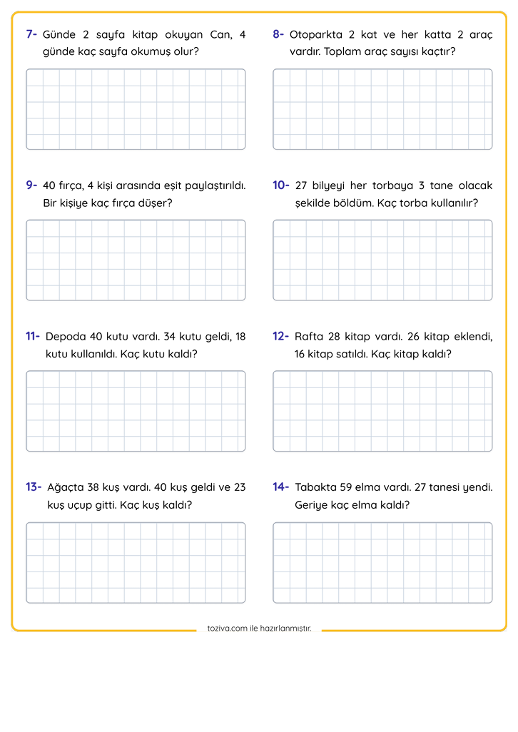 2. Sınıf Matematik Dört İşlem Problemleri PDF 2. Sayfa